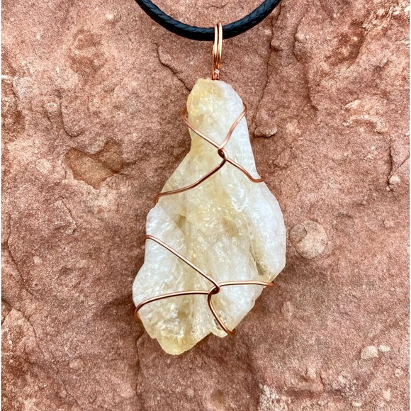 Citrine Crystal Copper Wire Wrapped Pendant - Picture 1 of 6